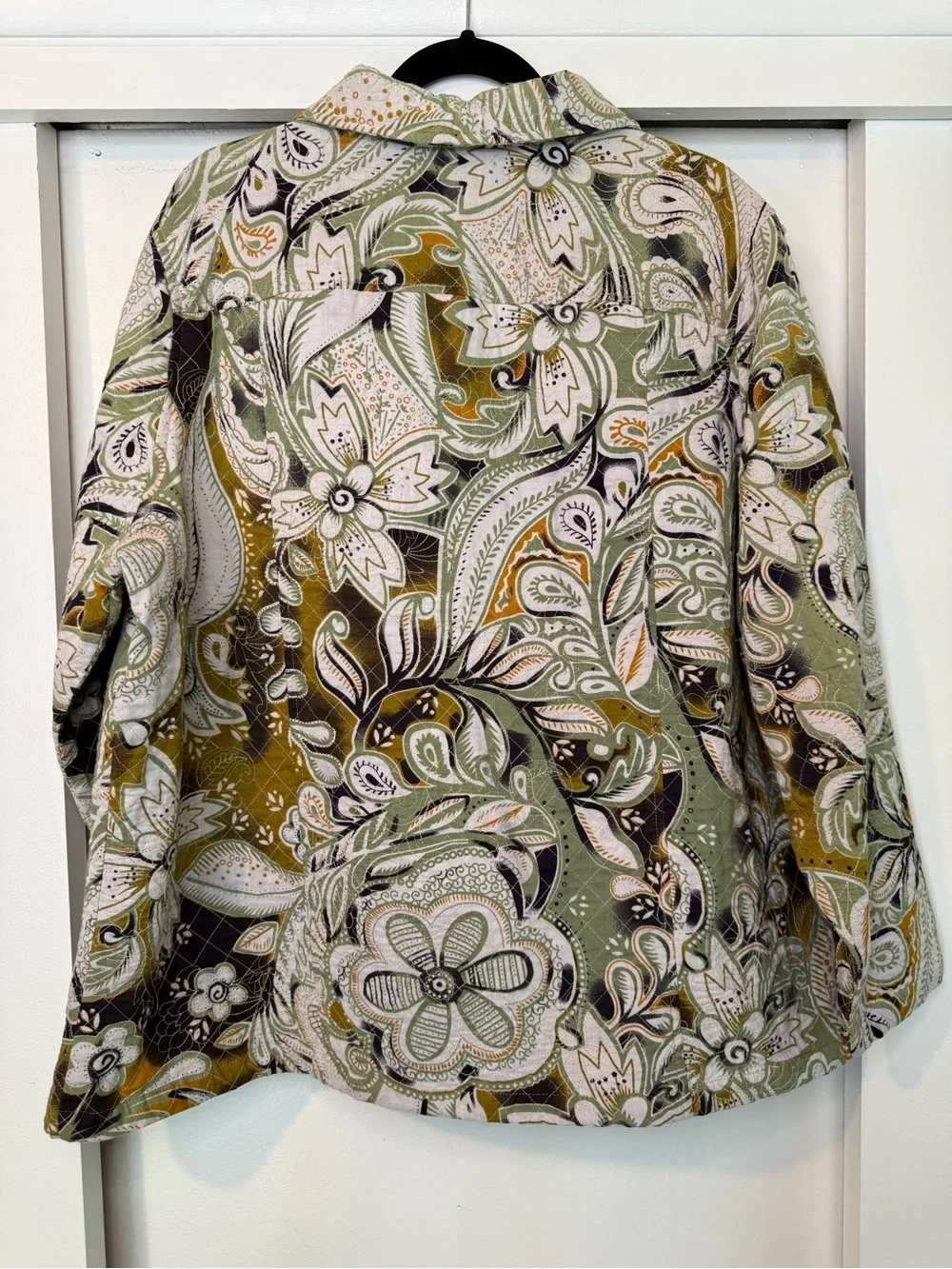 CJ Banks Olive, Cream & Brown Paisley Quilted Jacket